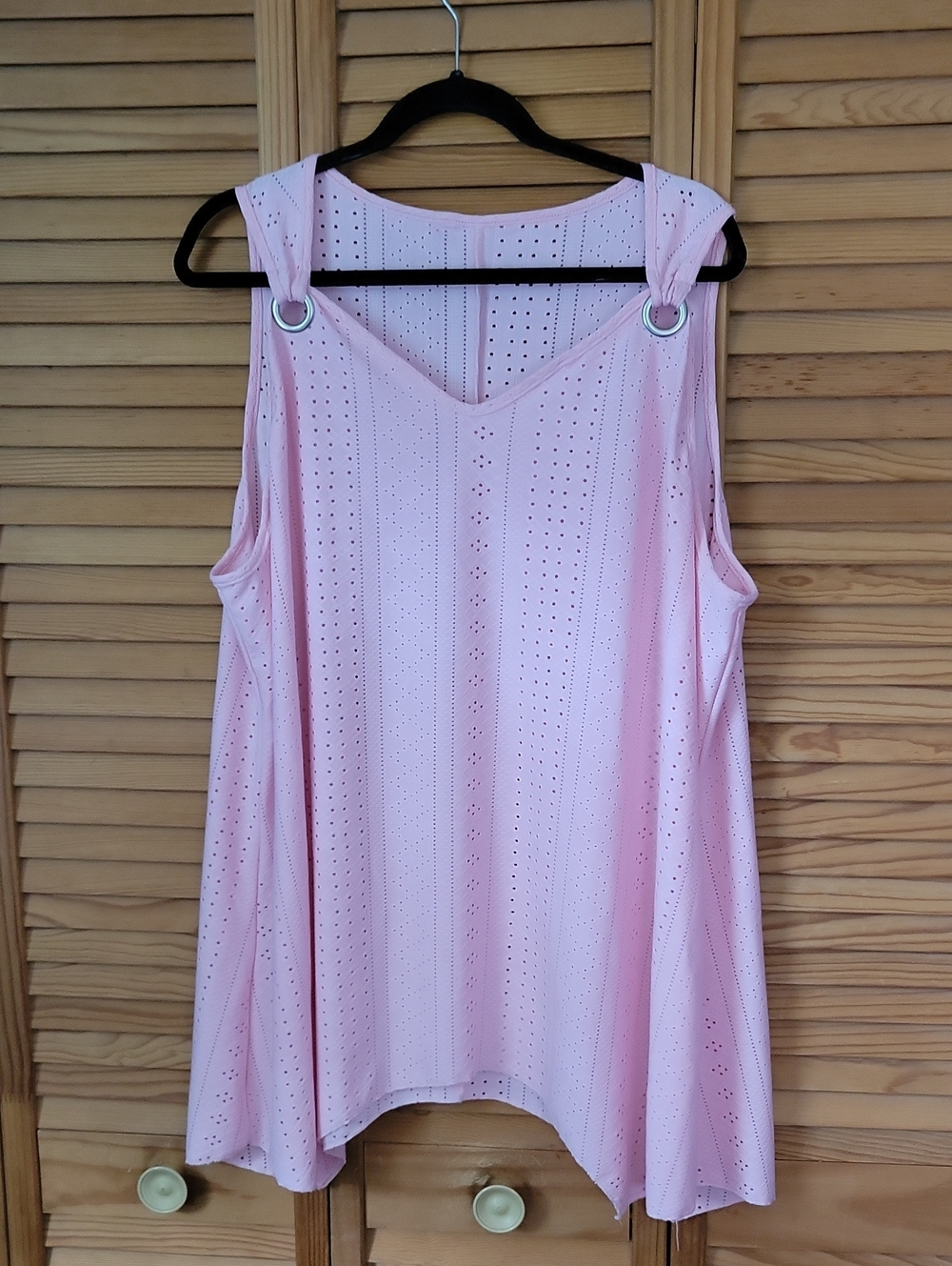 Pink Eyelet Grommet Shoulder Flowy Shark Hemline Tunic Top Blouse Plus Size 5XL